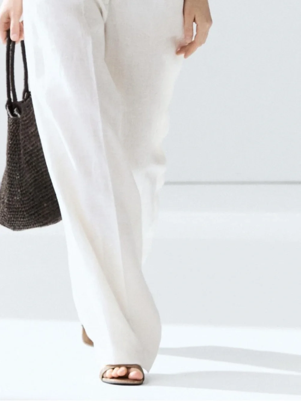 Zara Cream Wide-Leg Linen Chinos